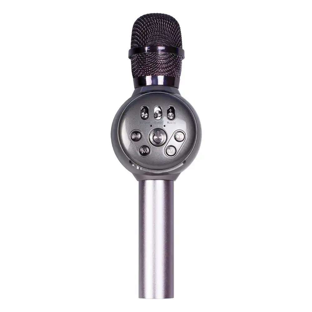 Laser Wireless Bluetooth Rechargeable LED Karaoke Microphone/Speaker Silver