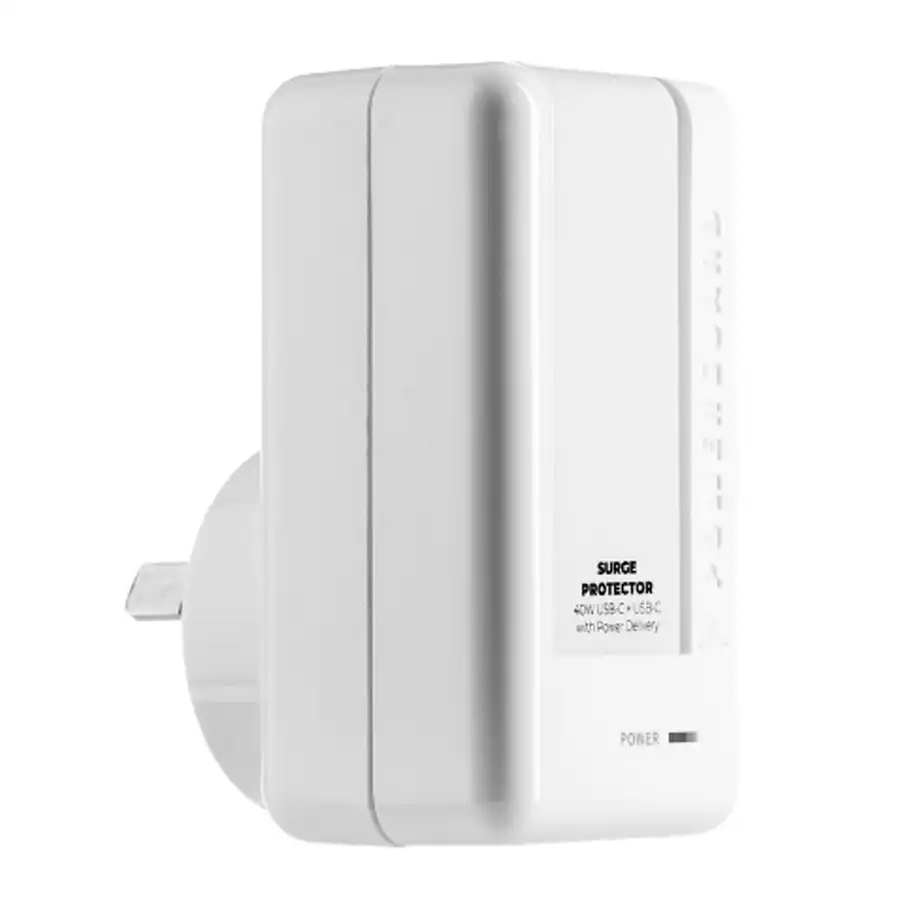 3sixT PowerGuard 40W Dual USB-C Phone Wall Charger w/ Surge Protector White