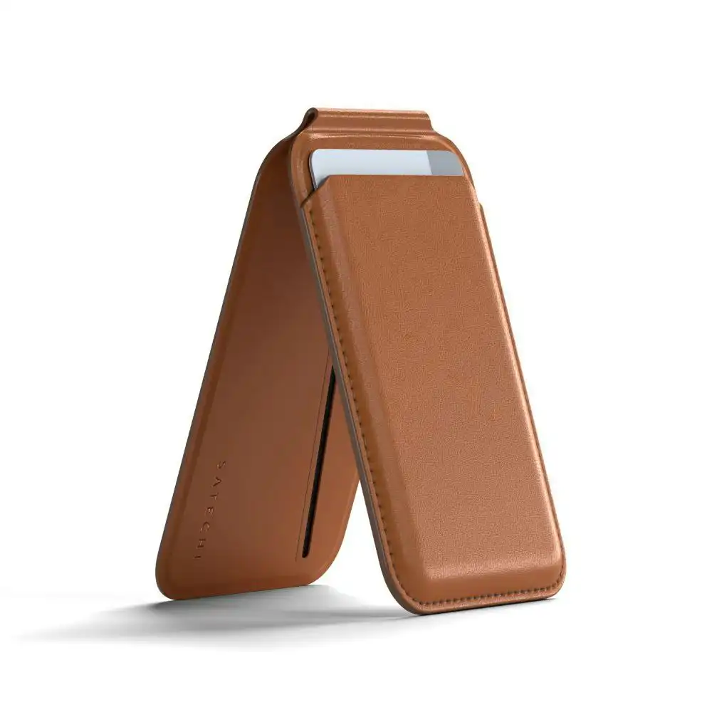 Satechi Magnetic Leather Wallet Stand Holder For Apple iPhone 15 Pro Max Brown