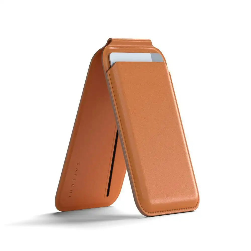 Satechi Magnetic Leather Wallet Stand Holder For Apple iPhone 15 Pro Max Orange