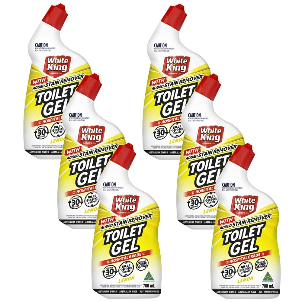 6x White King Toilet Gel With Added Stain Remover Hospital Grade Lemon 700ml