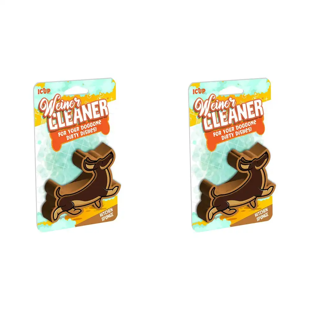 2PK iCUP Inc Wiener Cleaner 11cm Kitchen Dishwashing Sponge/Foam Scrubber Brown