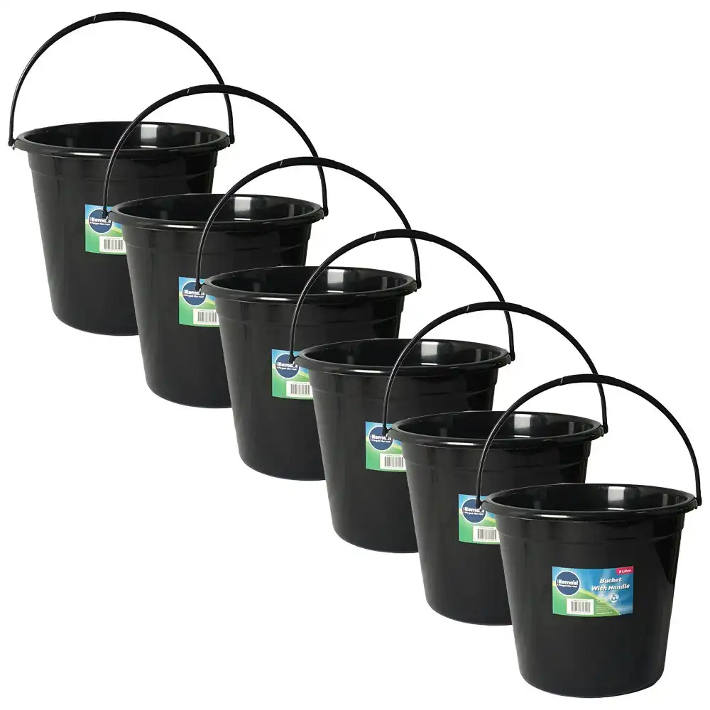 6x kemasi Durable Bucket With Handle 9L Home Bathroom Kitchen Floor Cleaning