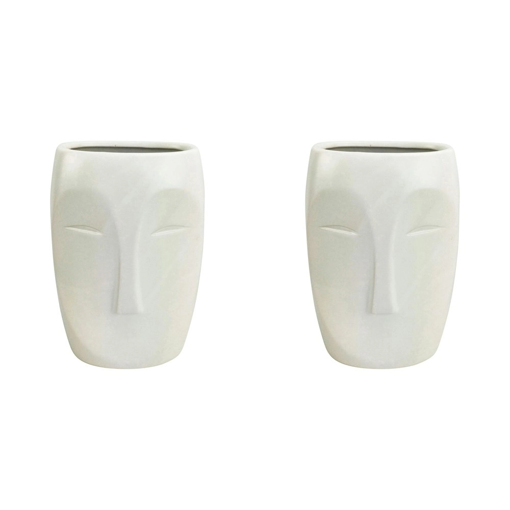 2x Urban Aztec Face 22cm Ceramic Plant/Flower Vase Home Display Pot Large White