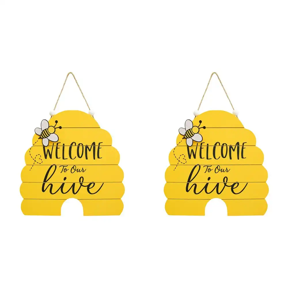 2x LVD 30cm MDF Bee Hive Sign Wall/Door Hanging Home Decor Plaque Shelf Display