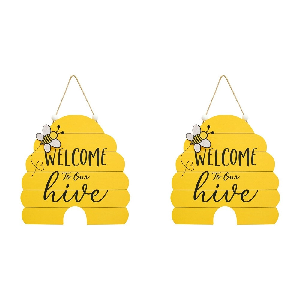 2x LVD 30cm MDF Bee Hive Sign Wall/Door Hanging Home Decor Plaque Shelf Display