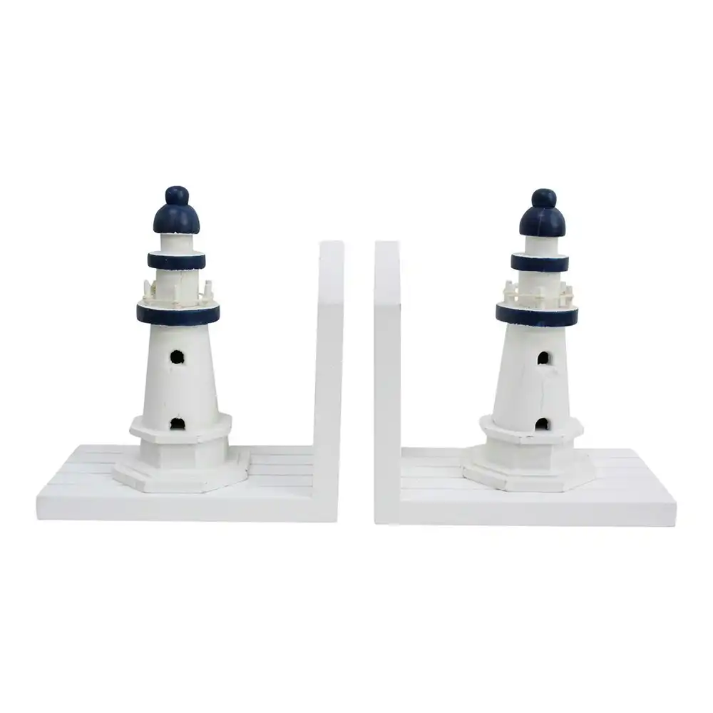 2pc Lighthouses 34cm Bookend MDF Book Holder Home/Office Organiser Decor White