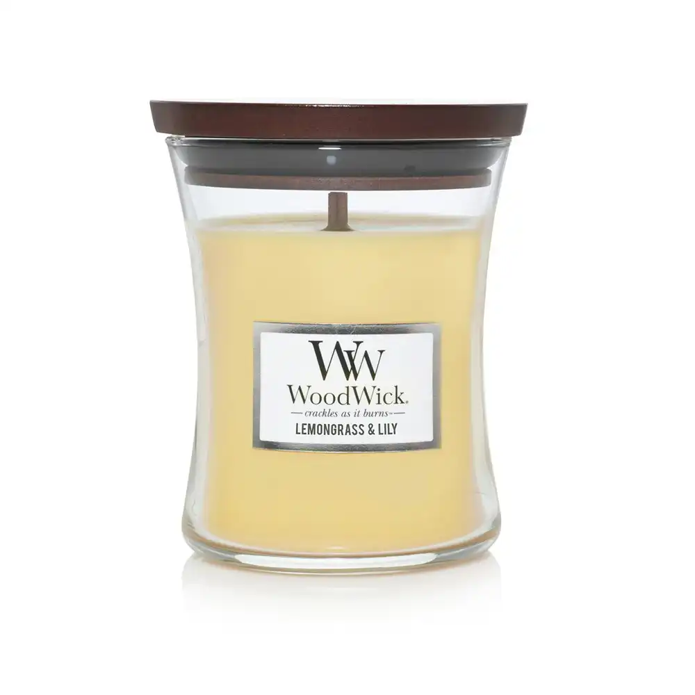 WoodWick 274g Scented Fragrance Soy Wax Candle Lemongrass & Lily Medium Yellow