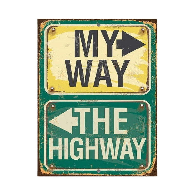 Men's Republic Retro Man Cave Vintage Style Metal Sign My Way Highway 33x25cm