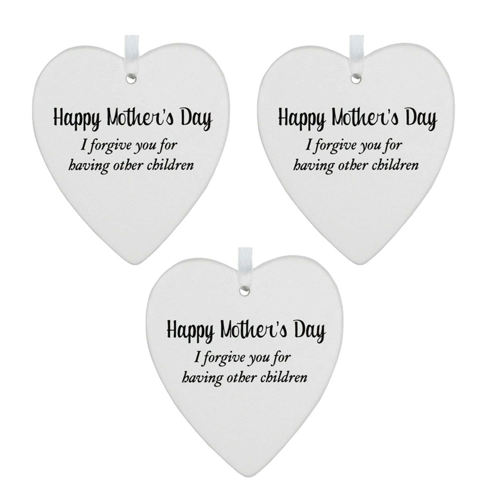 3x Ceramic Hanging 8x9cm Heart Mothers Day w/ Hanger Ornament Home/Office Decor