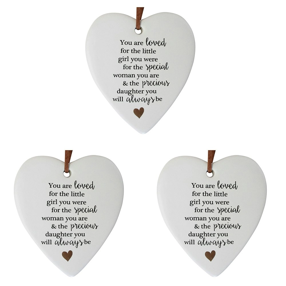 3x Ceramic Hanging 9cm Heart Precious Daught w/Hanger Ornament Home/Office Decor