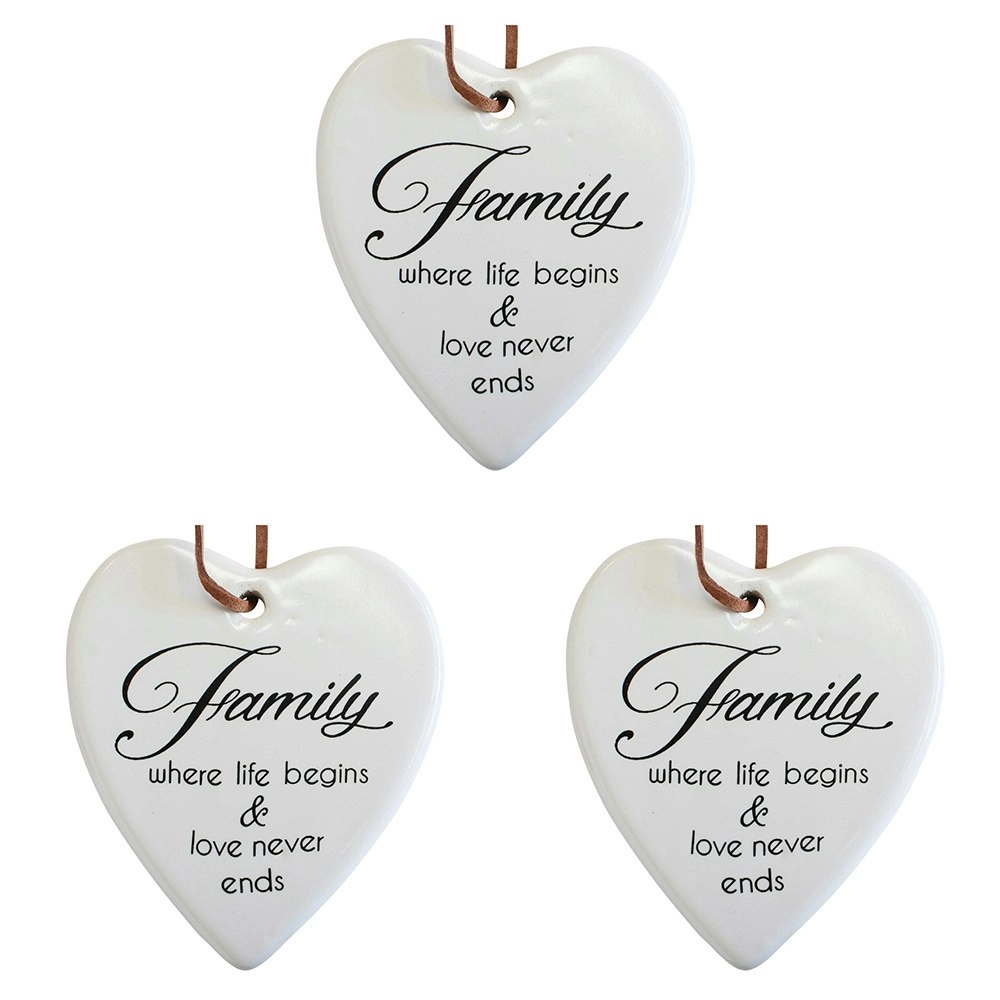 3x Ceramic Hanging 8x9cm Heart Family w/ Hanger Ornament Home/Office Room Decor