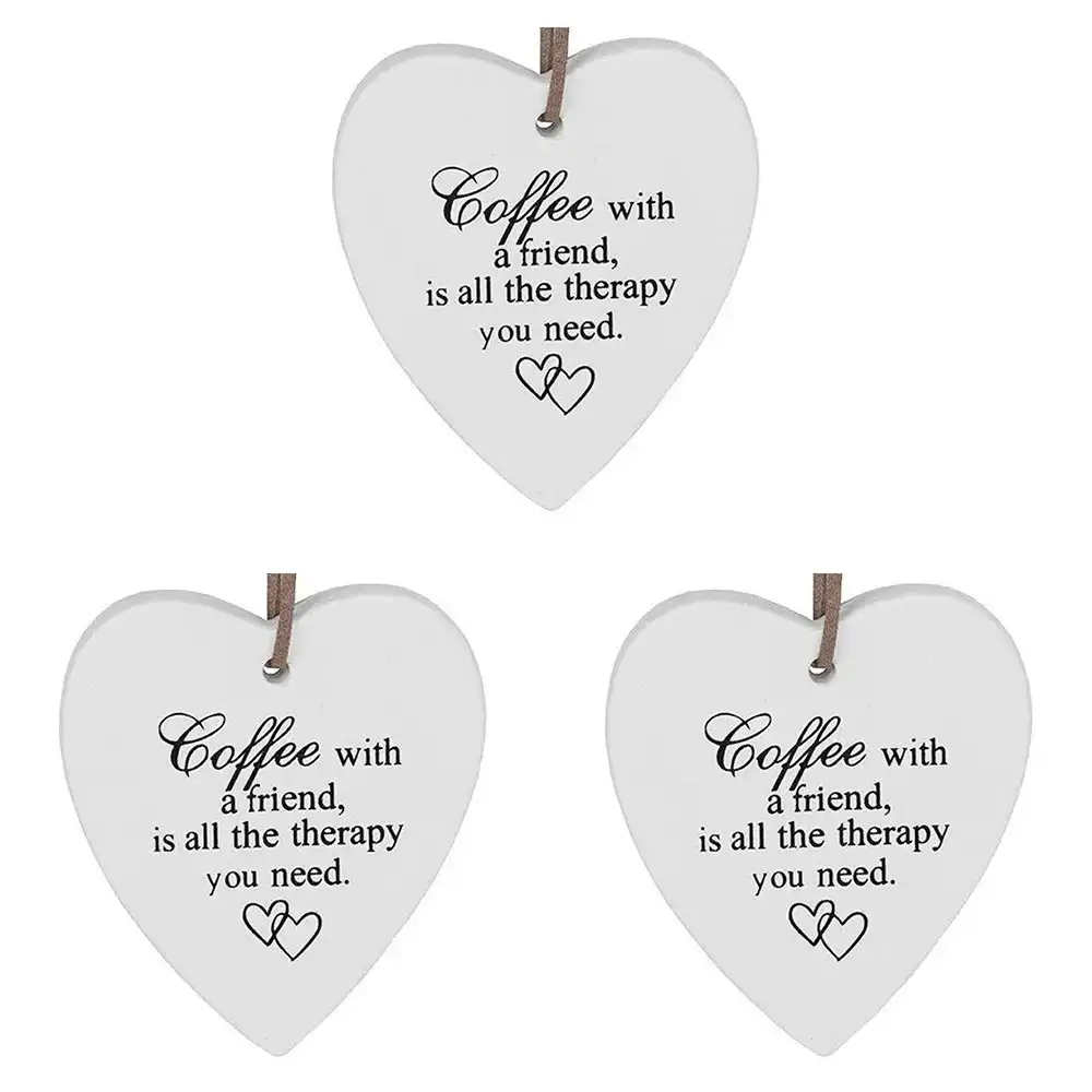 3x Ceramic Hanging 8x9cm Heart Coffee w/ Hanger Ornament Home/Office Room Decor