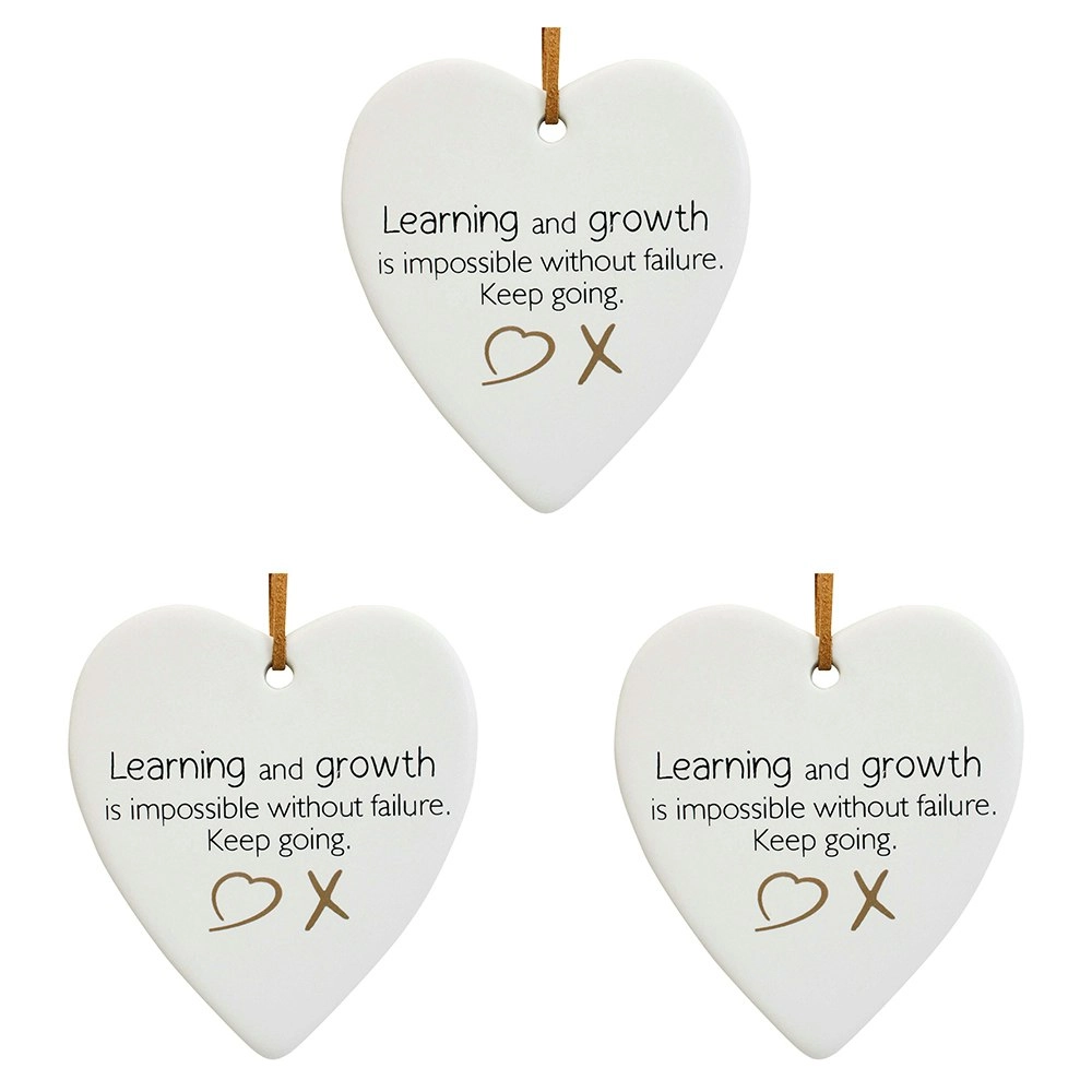 3x Ceramic Hanging 8x8cm Heart Growth w/ Hanger Ornament Home/Office Room Decor