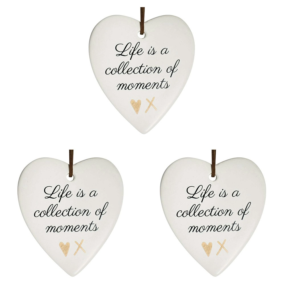 3x Ceramic Hanging 8x9cm Heart Moments w/ Hanger Ornament Home/Office Room Decor