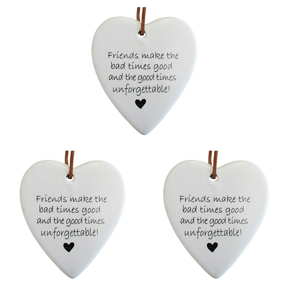 3x Ceramic Hanging 8x9cm Heart Unforgetable w/ Hanger Ornament Home/Office Decor