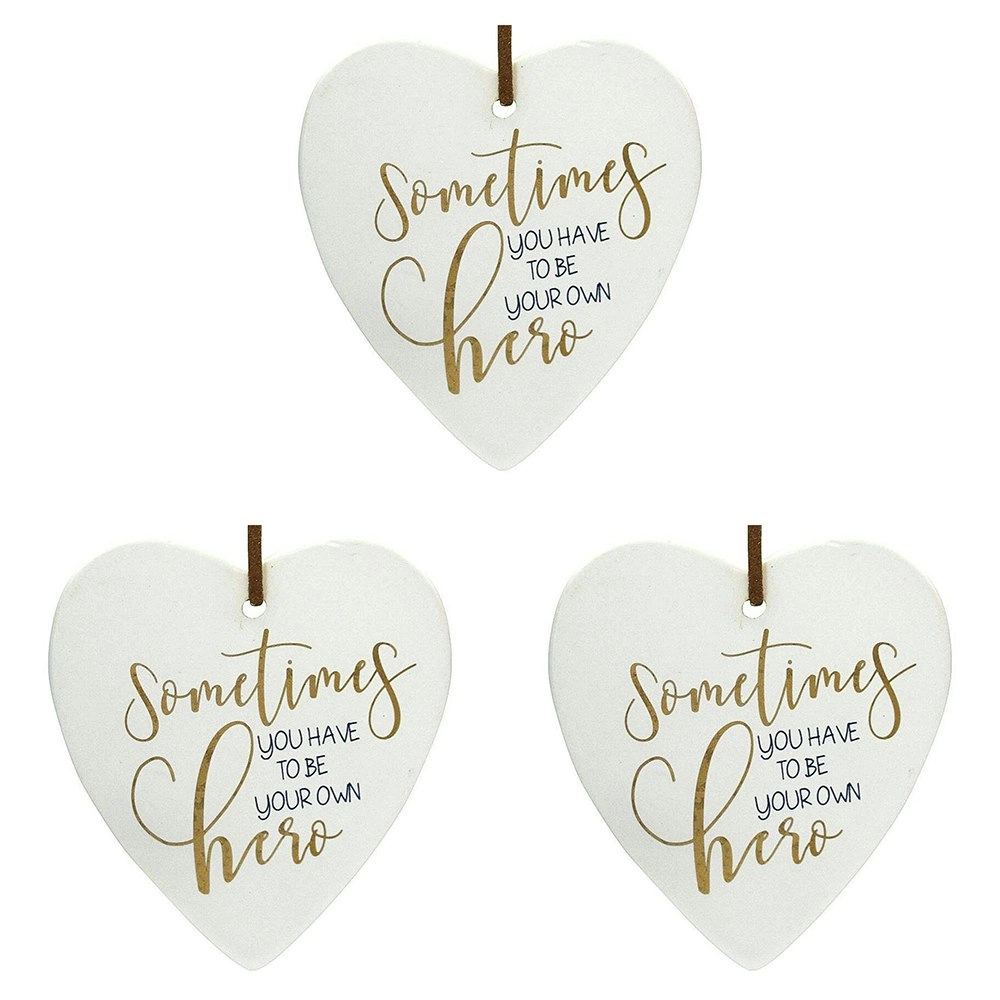 3x Ceramic Hanging 8x9cm Heart Hero Tag w/Hanger Ornament Home/Office Room Decor