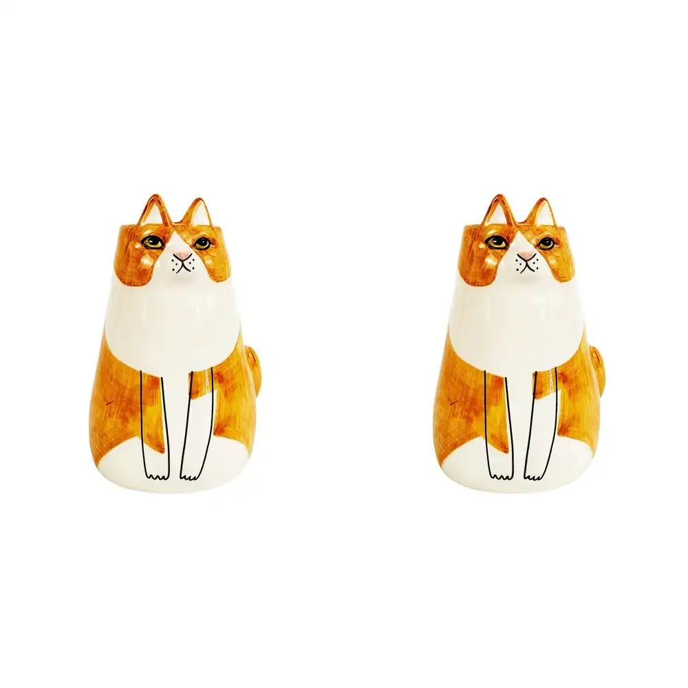 2x Urban 13cm Ceramic Sitting Cat Flower Vase Home Decor Display Pot Orange