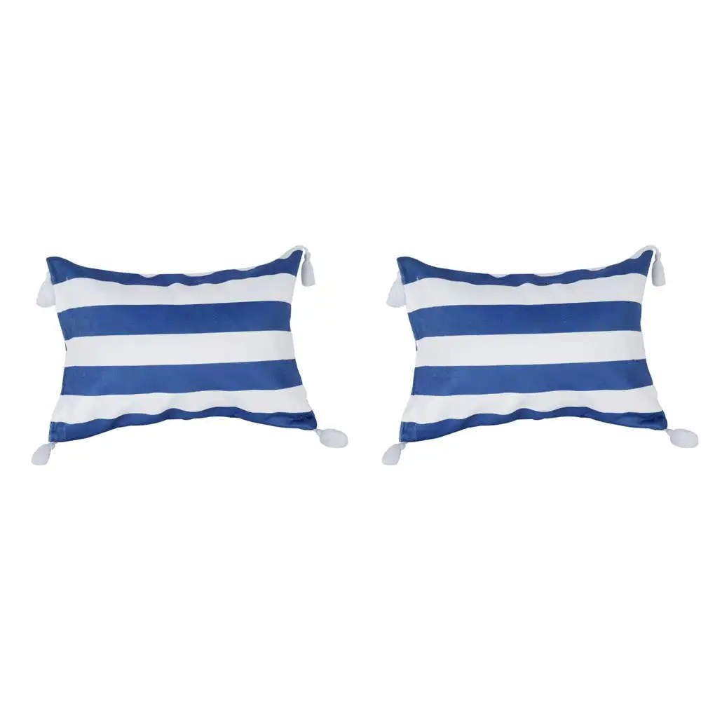 2x Good Vibes 42cm Inflatable Beach Pillow w/Tassels Travel Hamptons Stripe Navy