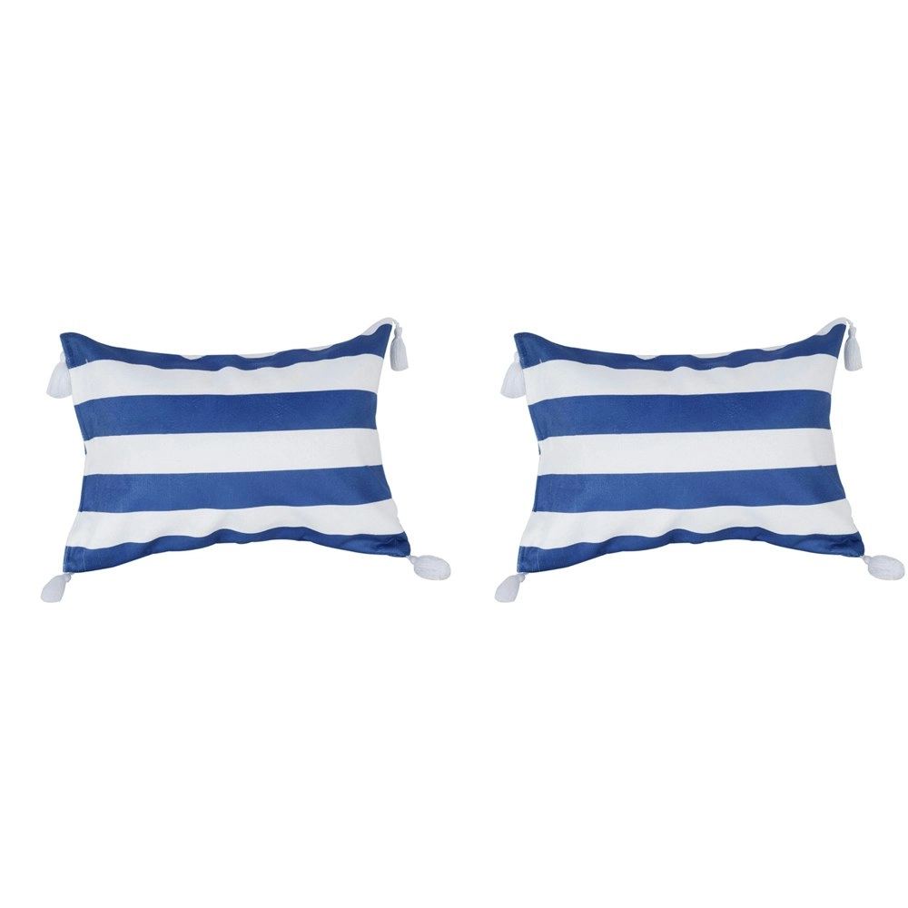 2x Good Vibes 42cm Inflatable Beach Pillow w/Tassels Travel Hamptons Stripe Navy