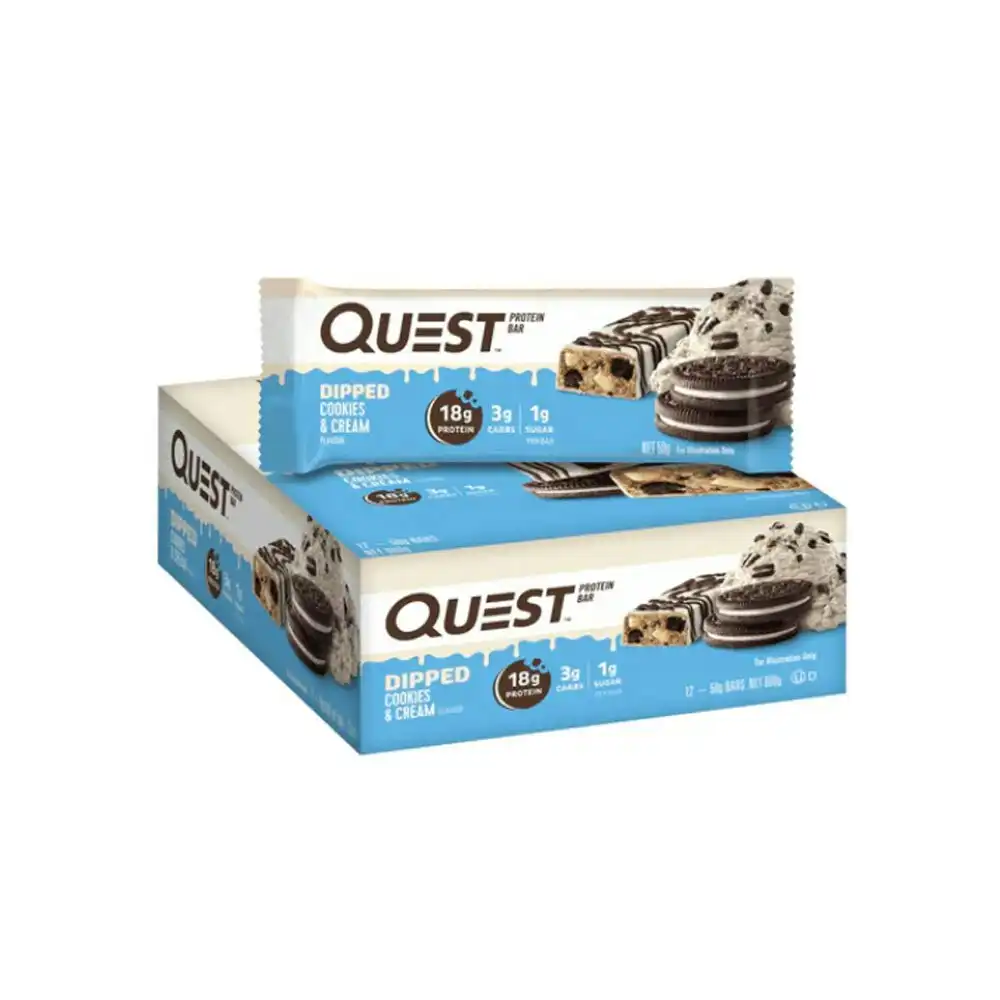 12pc Quest 50g Nutrition High Protein Snack Bar Dipped Cookies & Cream