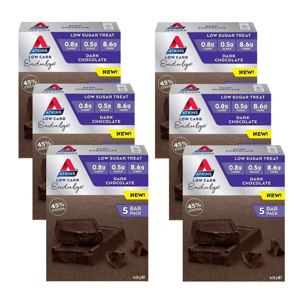 6x 5pc Atkins 30g Endulge Low Carb/Low Sugar 45% Dark Chocolate Snack Bar