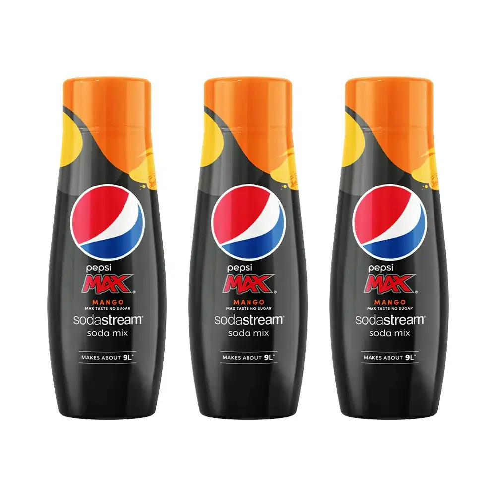 3x SodaStream Soda Mix Pepsi Max Mango Flavour Sparkling Water Syrup 440ml