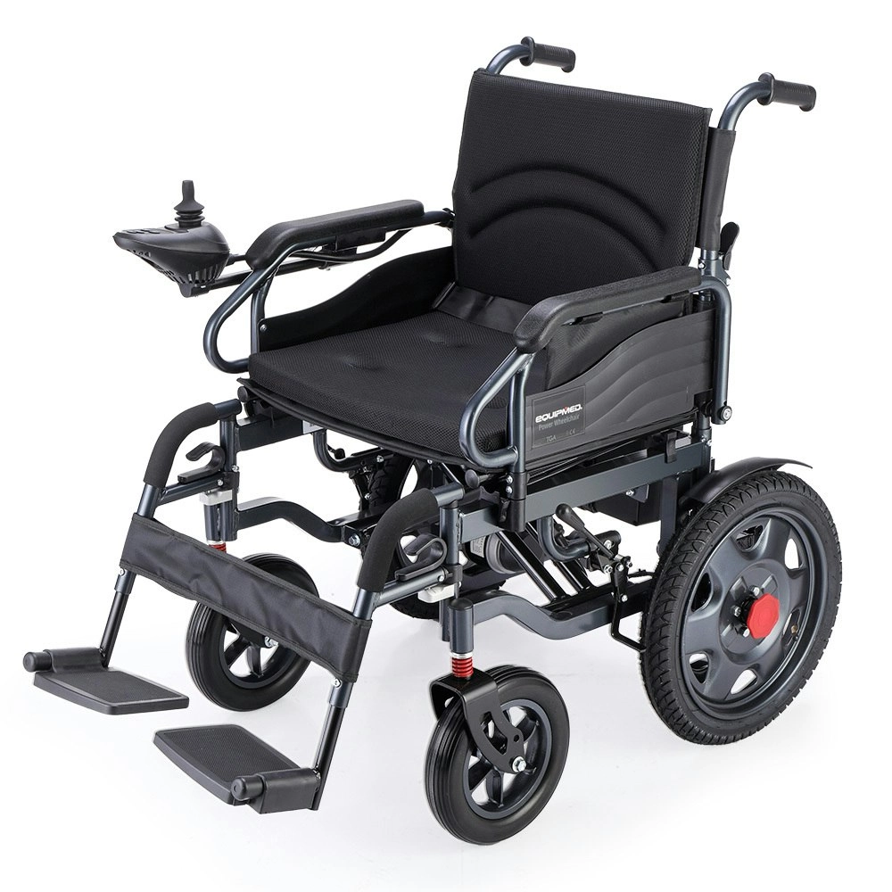 Equipmed Electric Folding Wheelchair, Wide Bariatric Chair Seat, Comfortable for S-XL, Long Range, Lithium Battery, Black