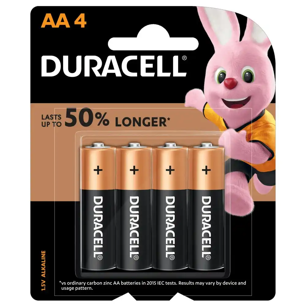 4pc Duracell Coppertop Alkaline AA Size Battery Pack Single Use Batteries