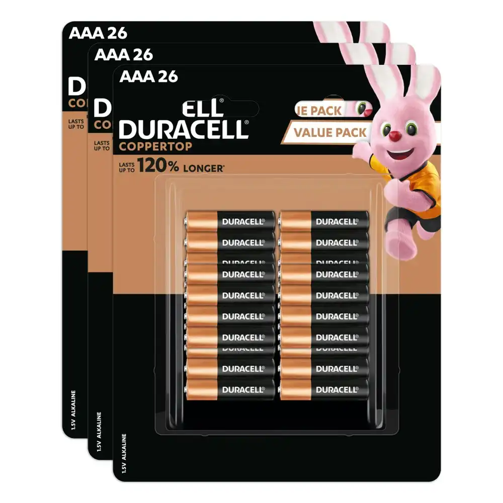 3x 26pc Duracell Coppertop AAA Size Alkaline Battery Single Use Batteries