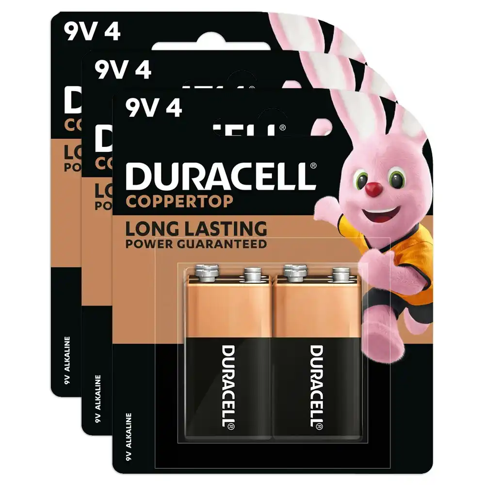3x 4pc Duracell Coppertop 9V Alkaline Battery Pack Single Use Batteries
