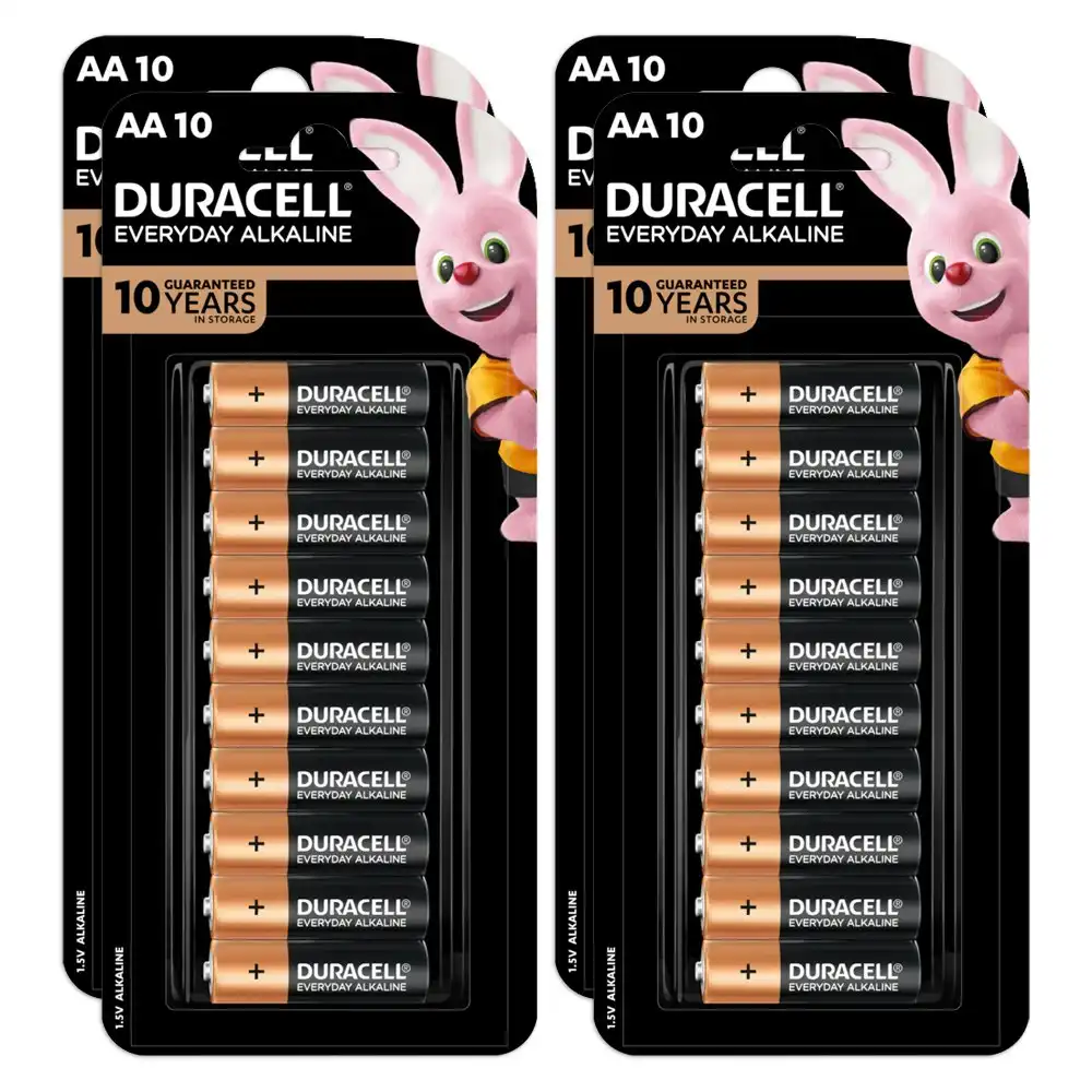 4x 10pc Duracell Everyday AA Size Alkaline Battery Pack Single Use Batteries