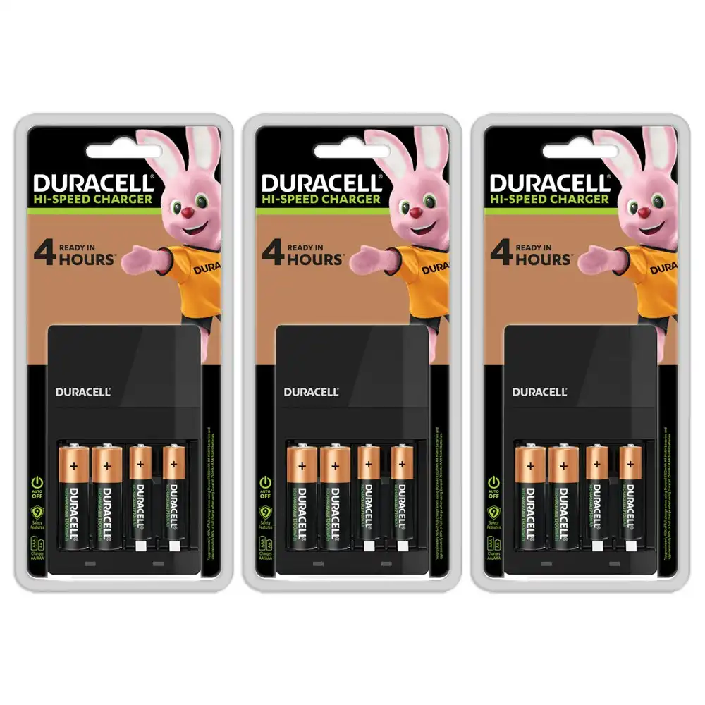 3x Duracell Hi-Speed NiMH 4 Slot Battery Charger For AA/AAA Rechargeable Battery