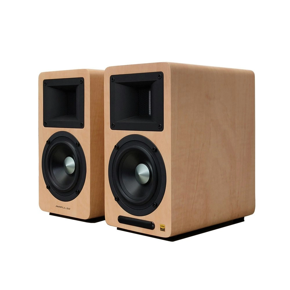 Airpulse A80 Hi-Fi Active Bookshelf Speaker Sound System Home Entertainment Pine