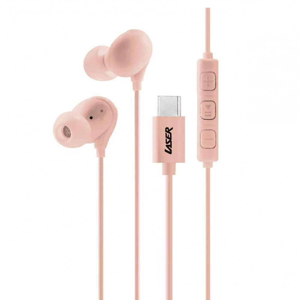 Laser Wired USB-C In-Ear Earphones w/ In-Line Controls 1.2m For iPhone 15 Rose