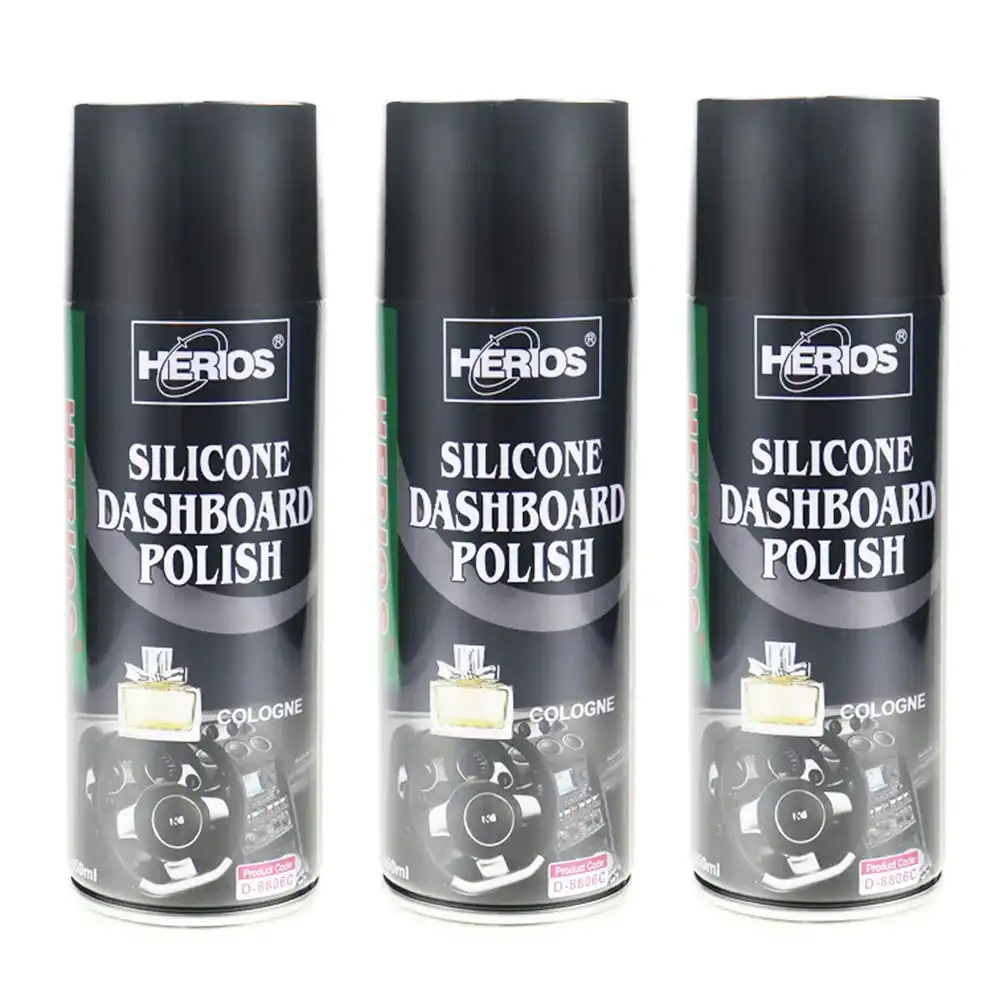 3PK Herios 450ml Silicone Dashboard Polish Wax Car Seat/Door Panel New Car Scent