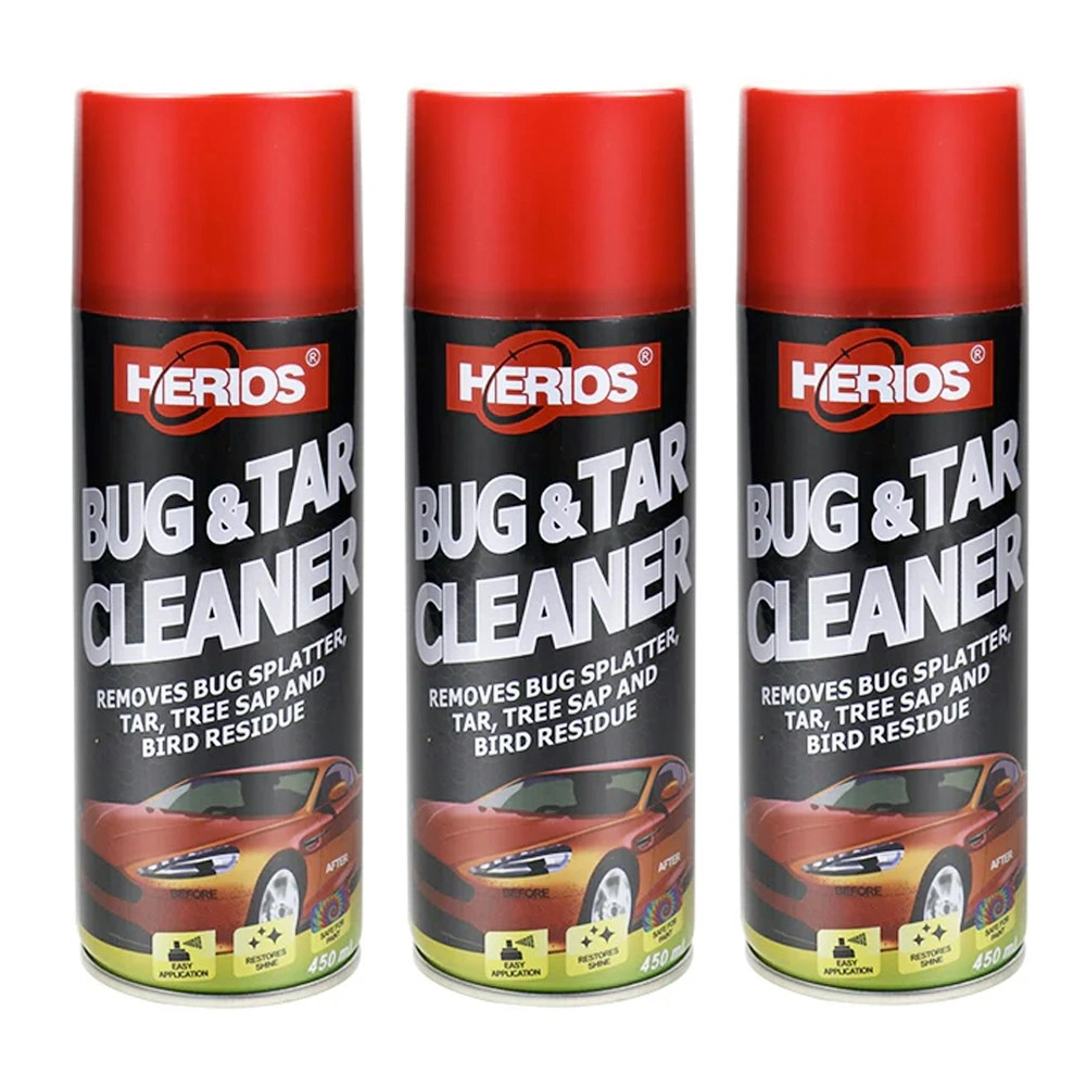 3PK Herios 450ml Bug & Tar Residue Car/Auto Odour/Grease Dirt Cleaner/Remover