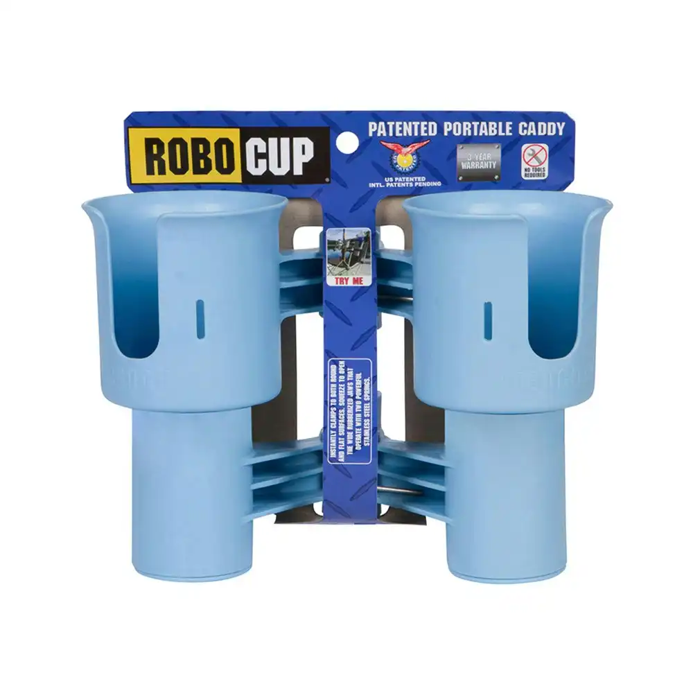 Robo Cup Portable 2-Drinks Caddy/Bottle Holder Camping Accessory Light Blue