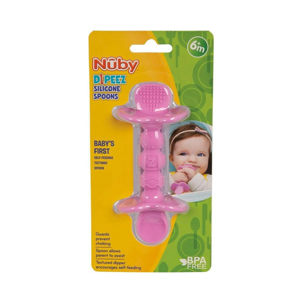 Nuby Dipeez Self-Feeding Teething Baby Silicone Spoon & Dipper 6m+ Assorted