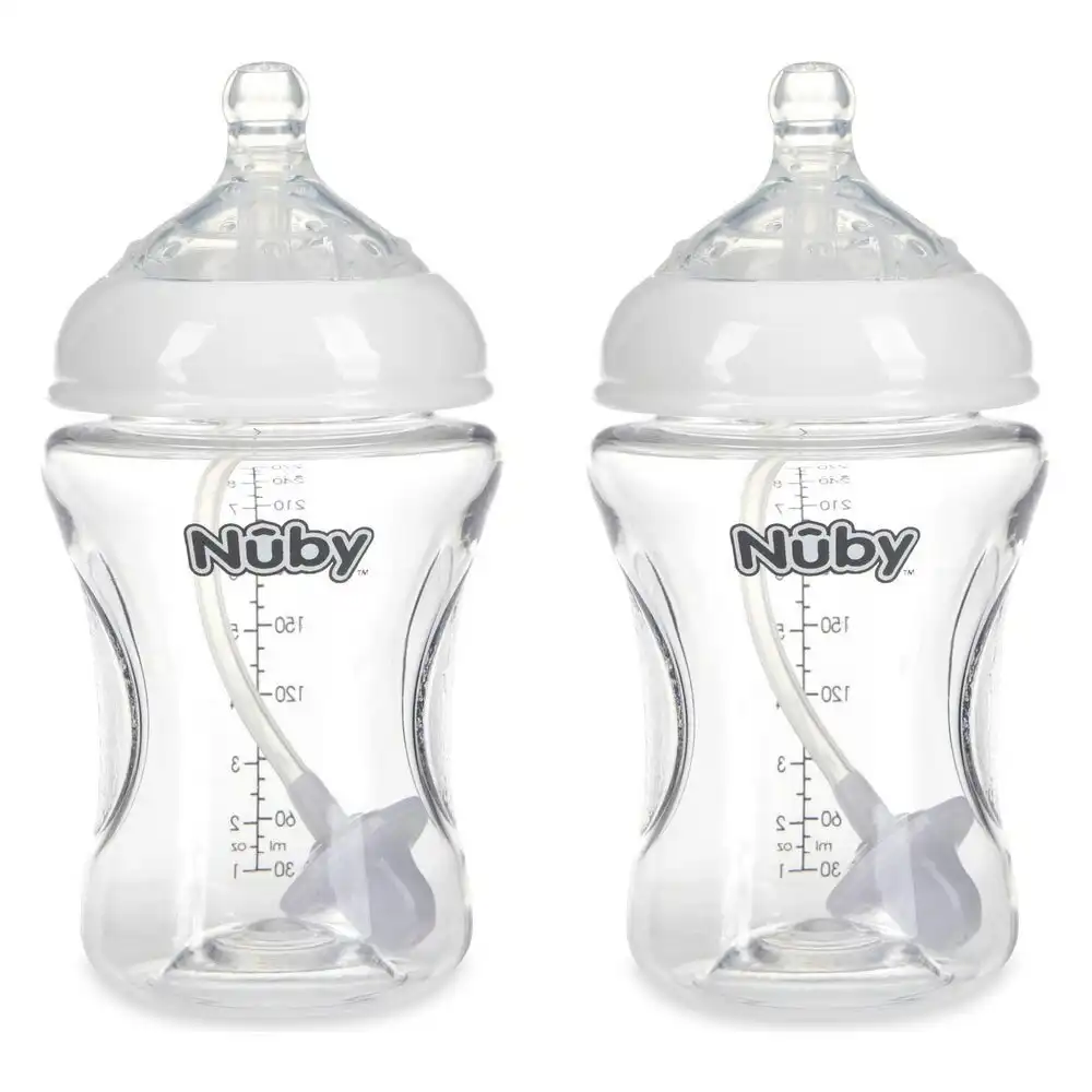 2x Nuby Tritan Baby Anti-Colic Clear Drinking Bottle w/ 360 Weighted Straw 270ml