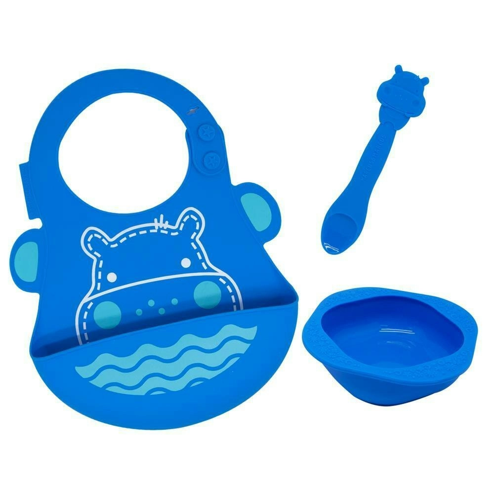 3pc Marcus & Marcus Toddler/Children's/Baby Cutlery Set Lucas Hippo Blue 6m+