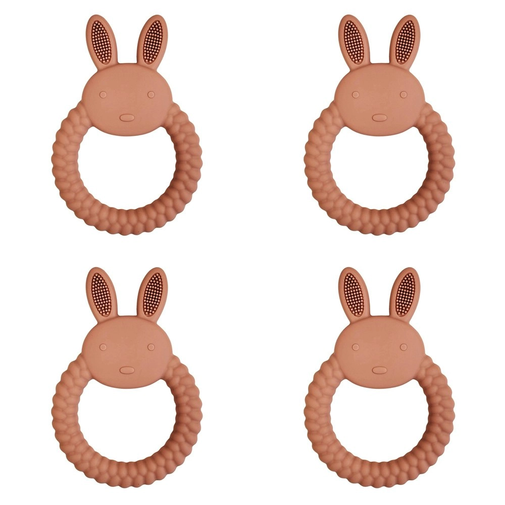 4x Urban Bunny 11cm Silicone Teether Ring Baby Teething Chew Toy Round Pink