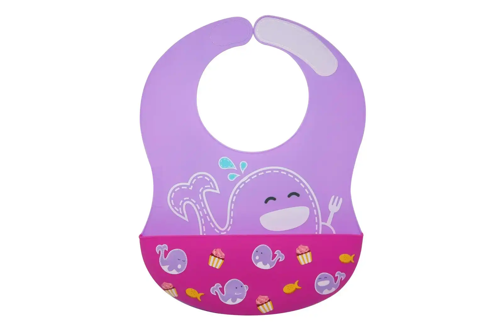 Marcus & Marcus Willo Whale Lilac Wide Coverage Silicone Baby/Toddler Bib 6m+
