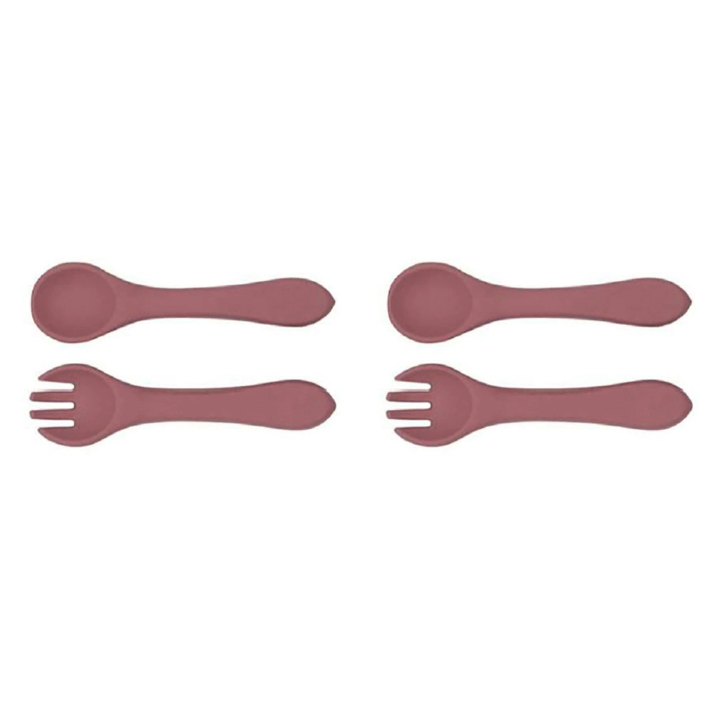 2x Urban Products 13.5cm Silicone My First Cutlery Spoon/Fork Kids Pink 6M+