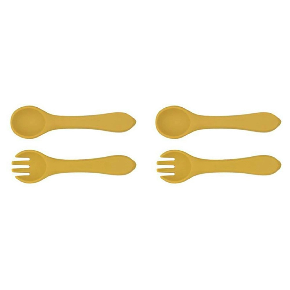 2x Urban Products 13.5cm Silicone My First Cutlery Spoon/Fork Kids Mustard 6M+