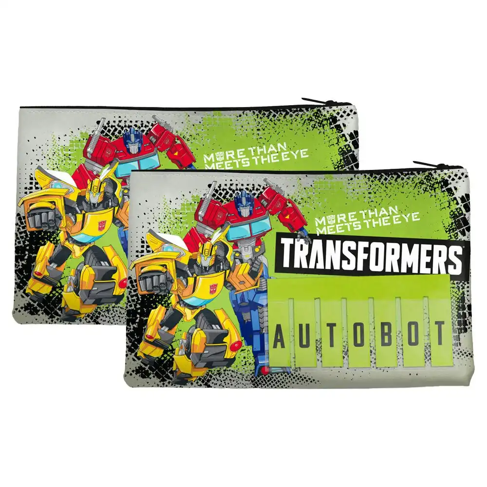 2PK Transformers Bumblebee Optimus Prime Named Zip School Pencil/Stationery Case