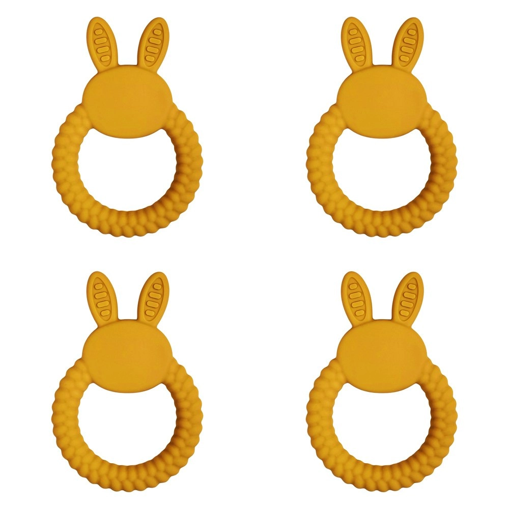 4x Urban Bunny 11cm Silicone Teether Ring Baby/Infant Teething Toy Round Mustard