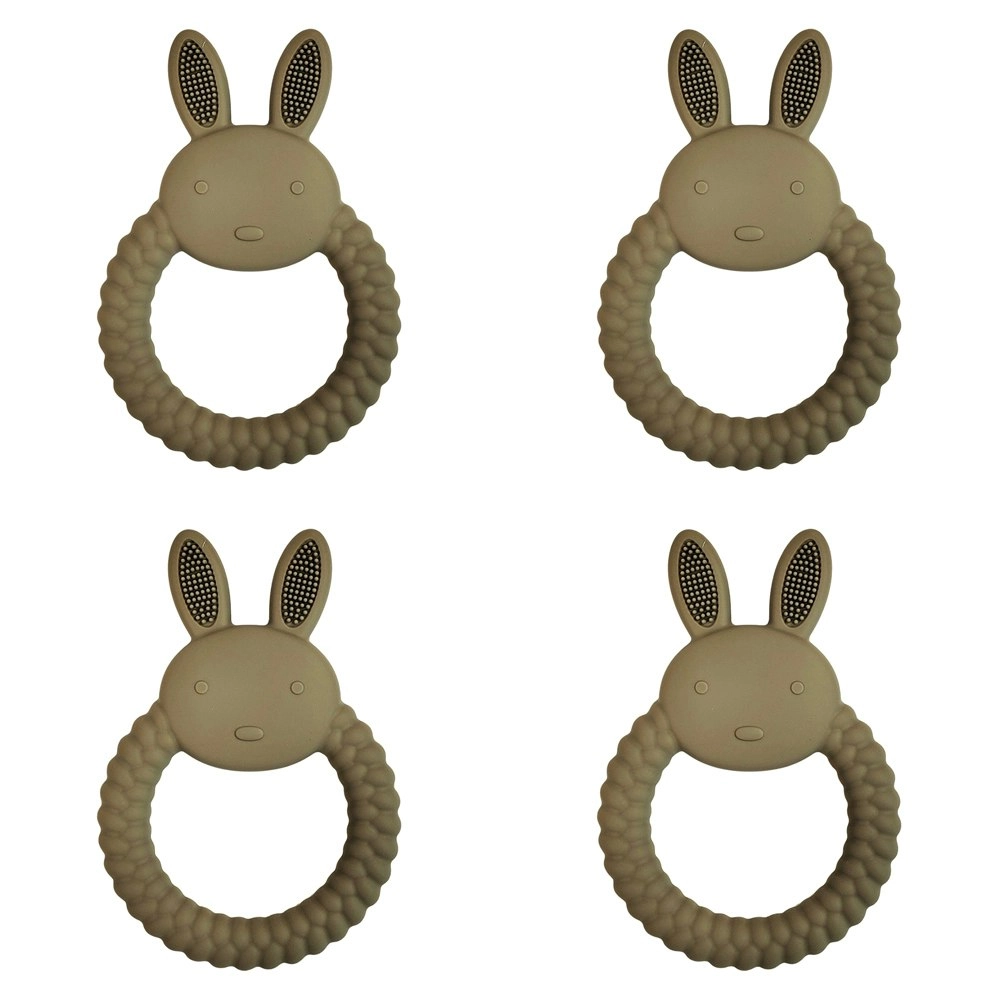 4x Urban Bunny 11cm Silicone Teether Ring Baby Teething Chew Toy Round Green