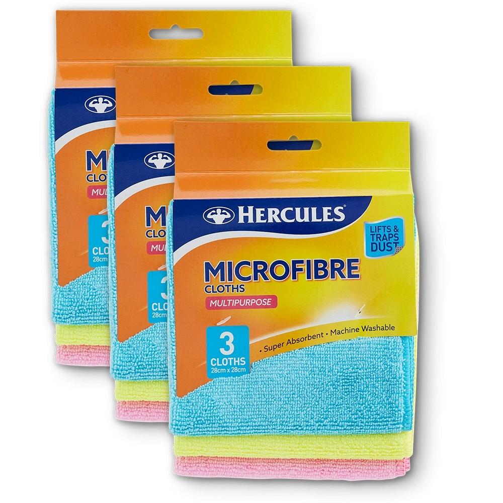 9pc Hercules Multi Purpose Microfiber Cloths Soft Cleaning Drying Washable Cloth