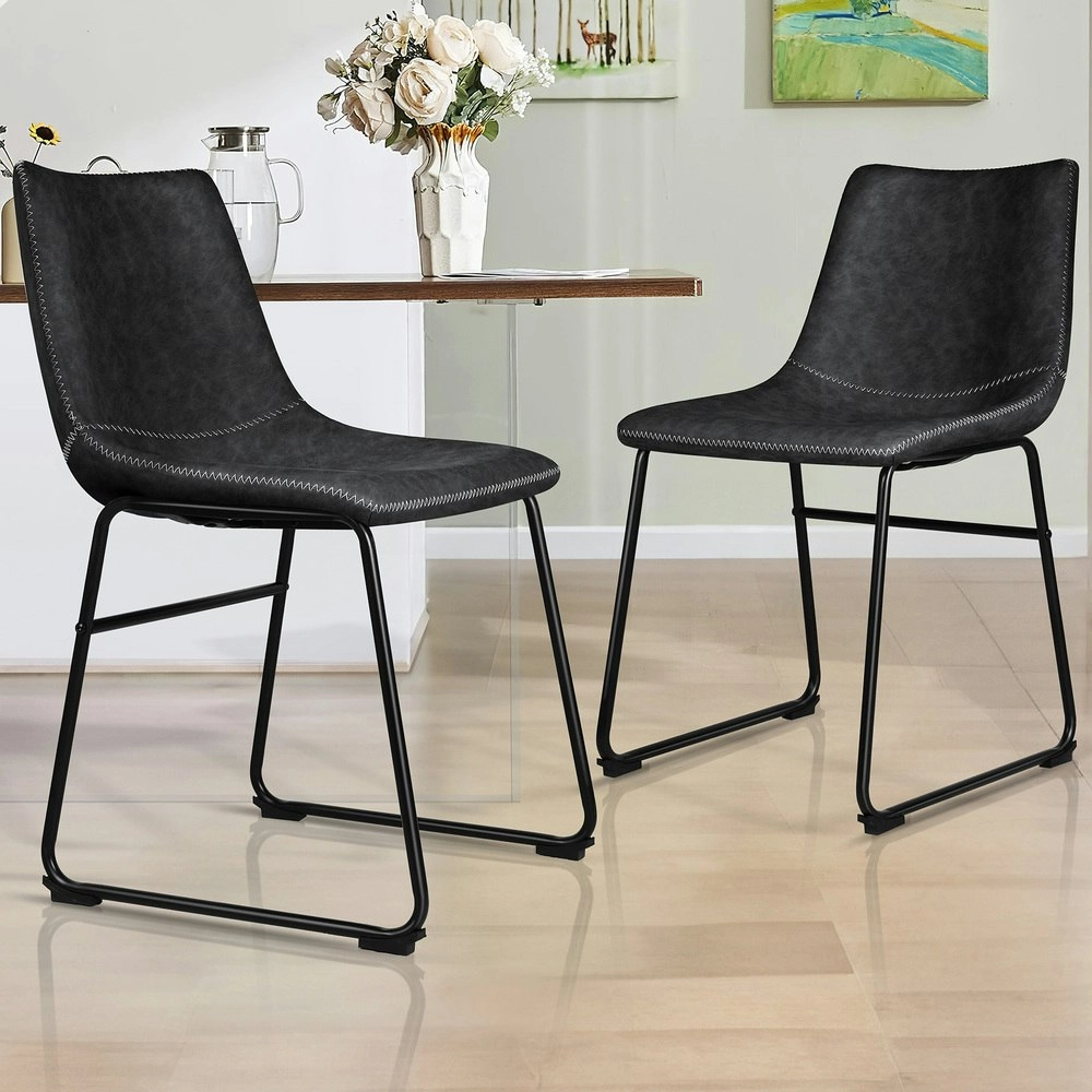 Alfordson 2x Dining Chairs PU Leather Black